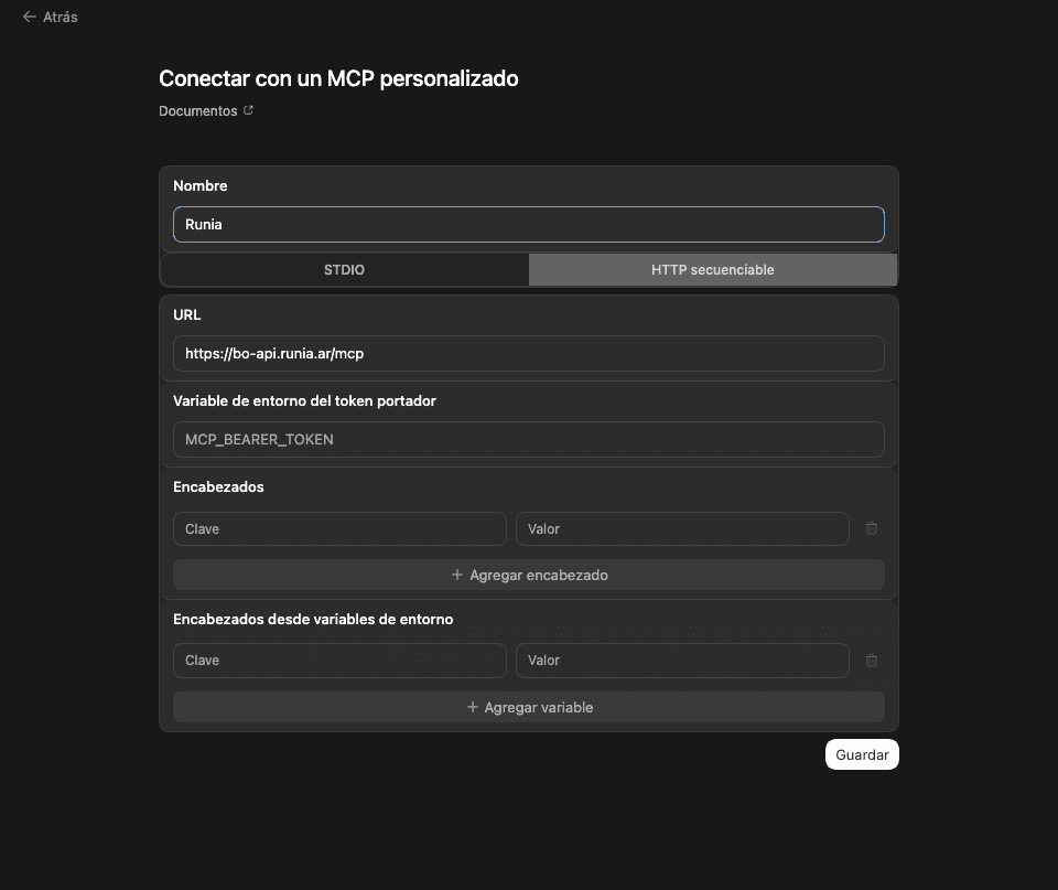Configuración del servidor MCP en Codex