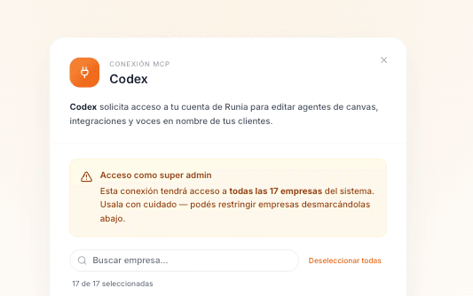 Pantalla de consentimiento con las empresas disponibles