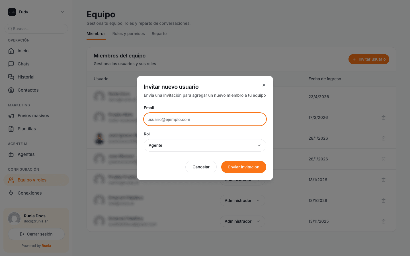 Invitación por mail con un rol preasignado