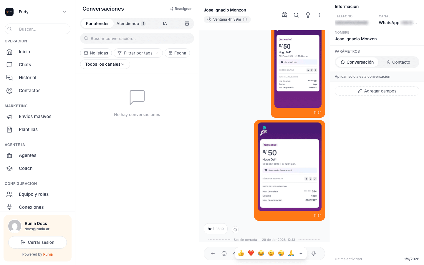 Botón de reacciones al pasar el cursor por un mensaje