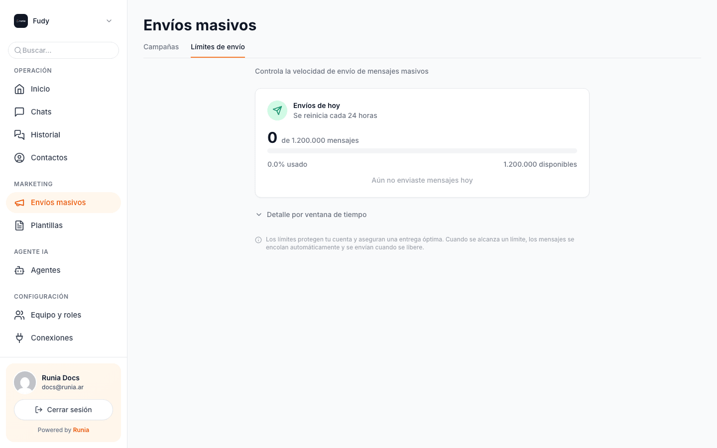Uso del día y límite diario disponible